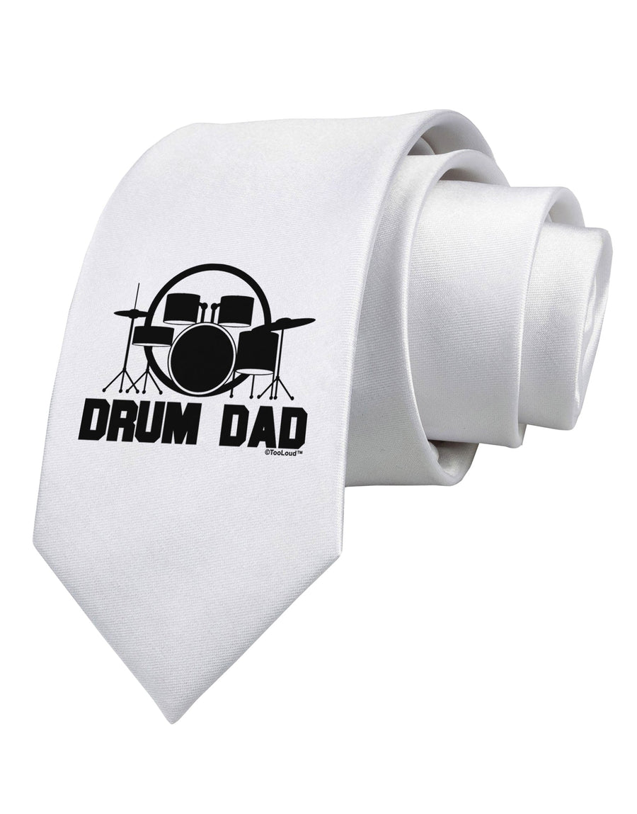 Drum Dad Printed White Necktie by TooLoud