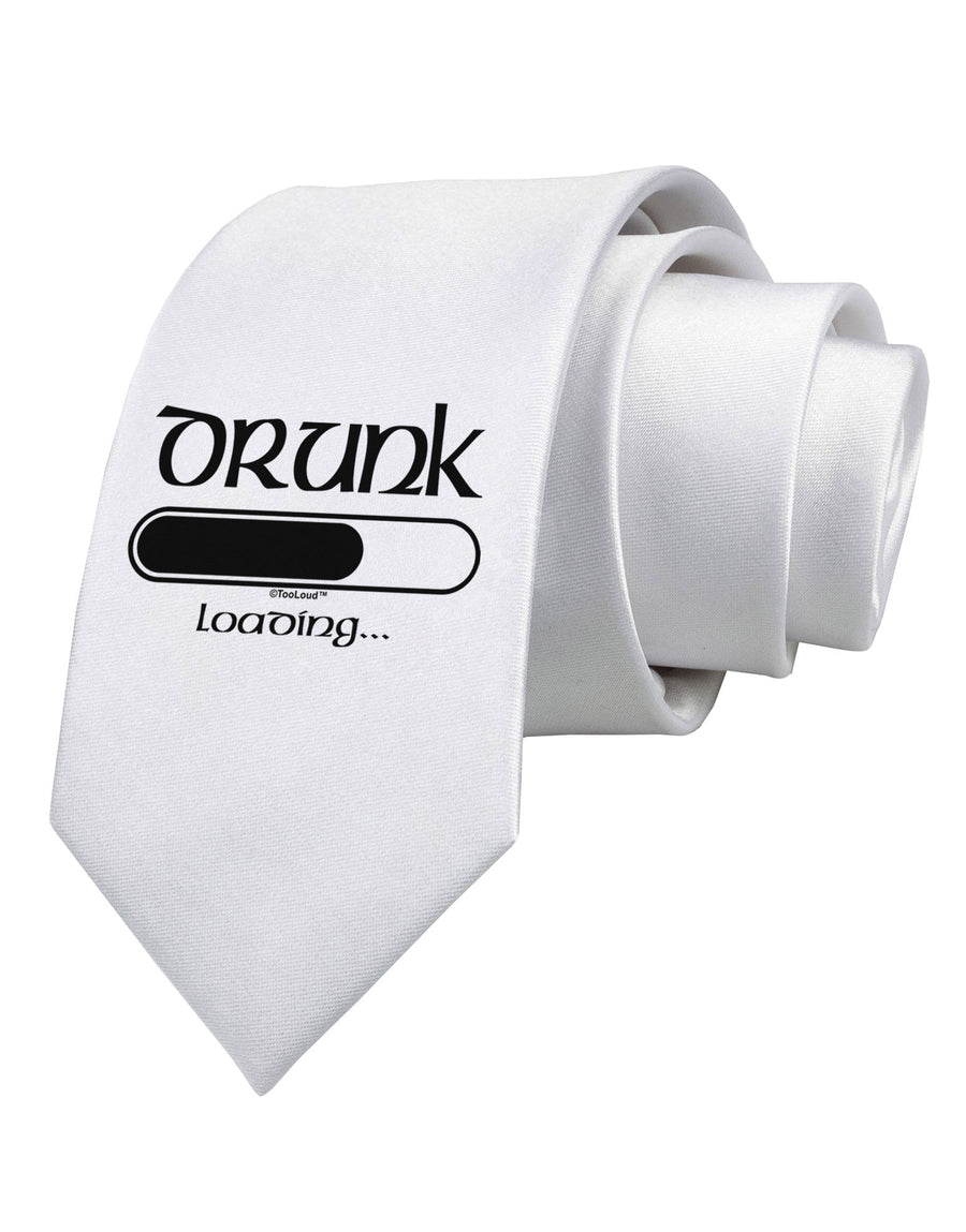 Drunk Loading Bar Printed White Necktie by TooLoud