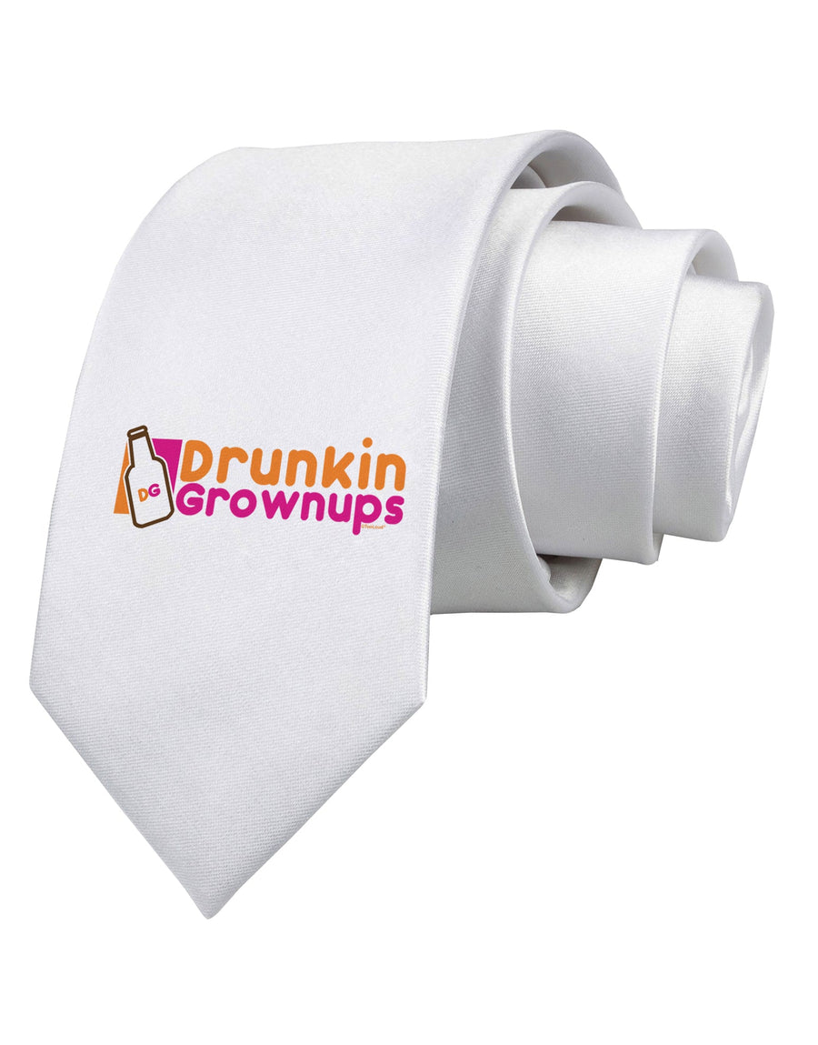 Drunken Grown ups Funny Drinking Printed White Necktie by TooLoud