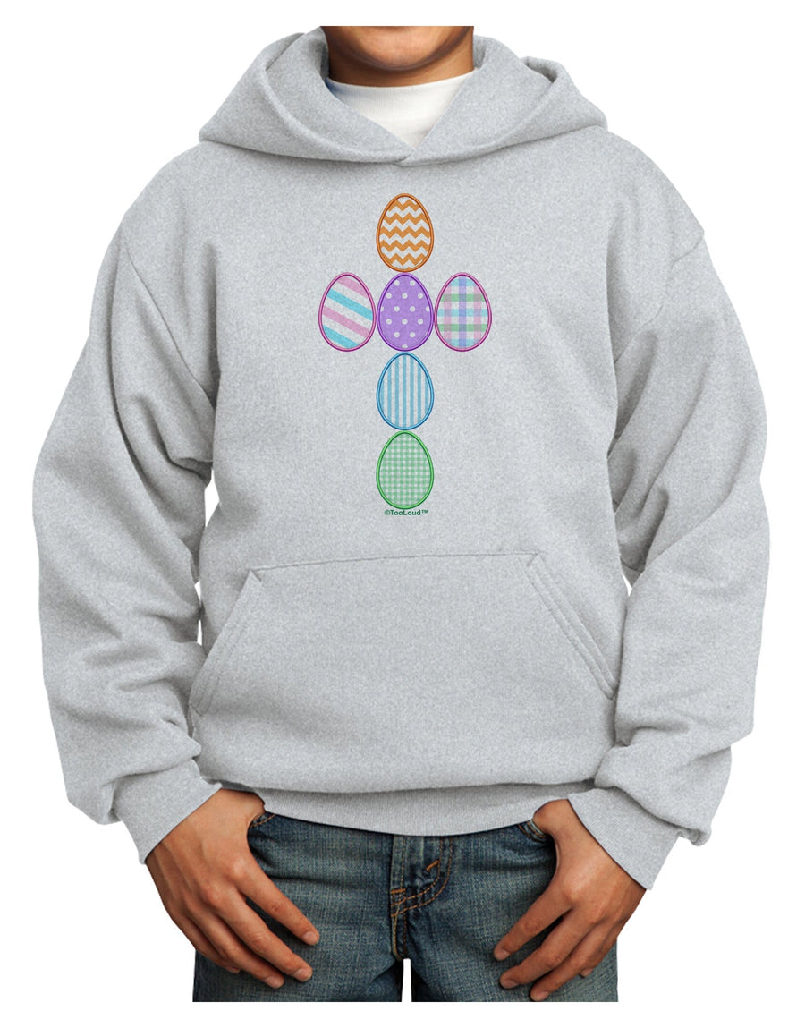 Easter Egg Cross Faux Applique Youth Hoodie Pullover Sweatshirt-Youth Hoodie-TooLoud-White-XS-Davson Sales