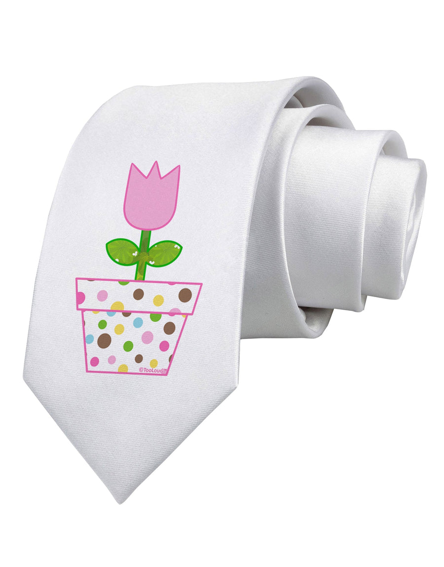 Easter Tulip Design - Pink Printed White Necktie by TooLoud