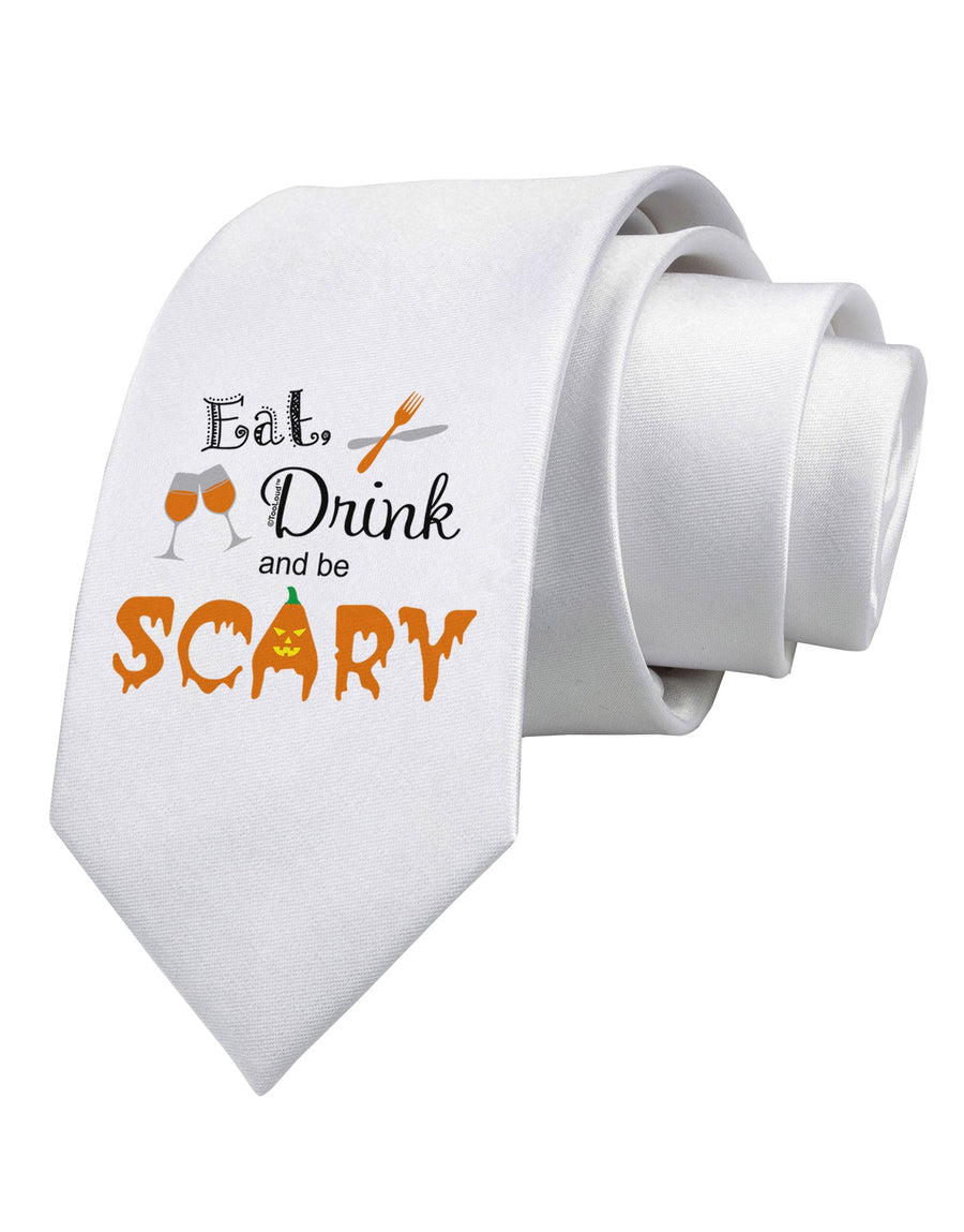 Eat Drink Scary Black Printed White Necktie