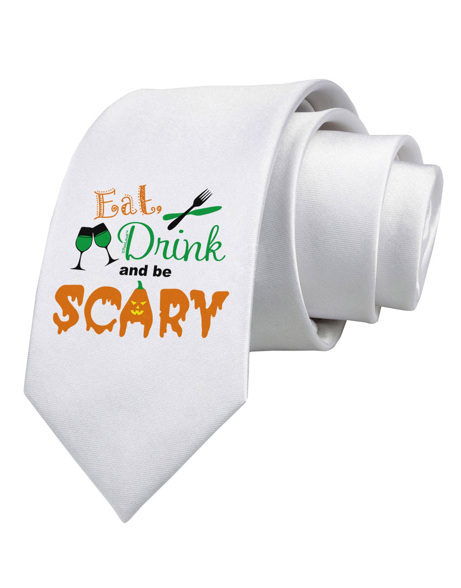 Eat Drink Scary Green Printed White Necktie