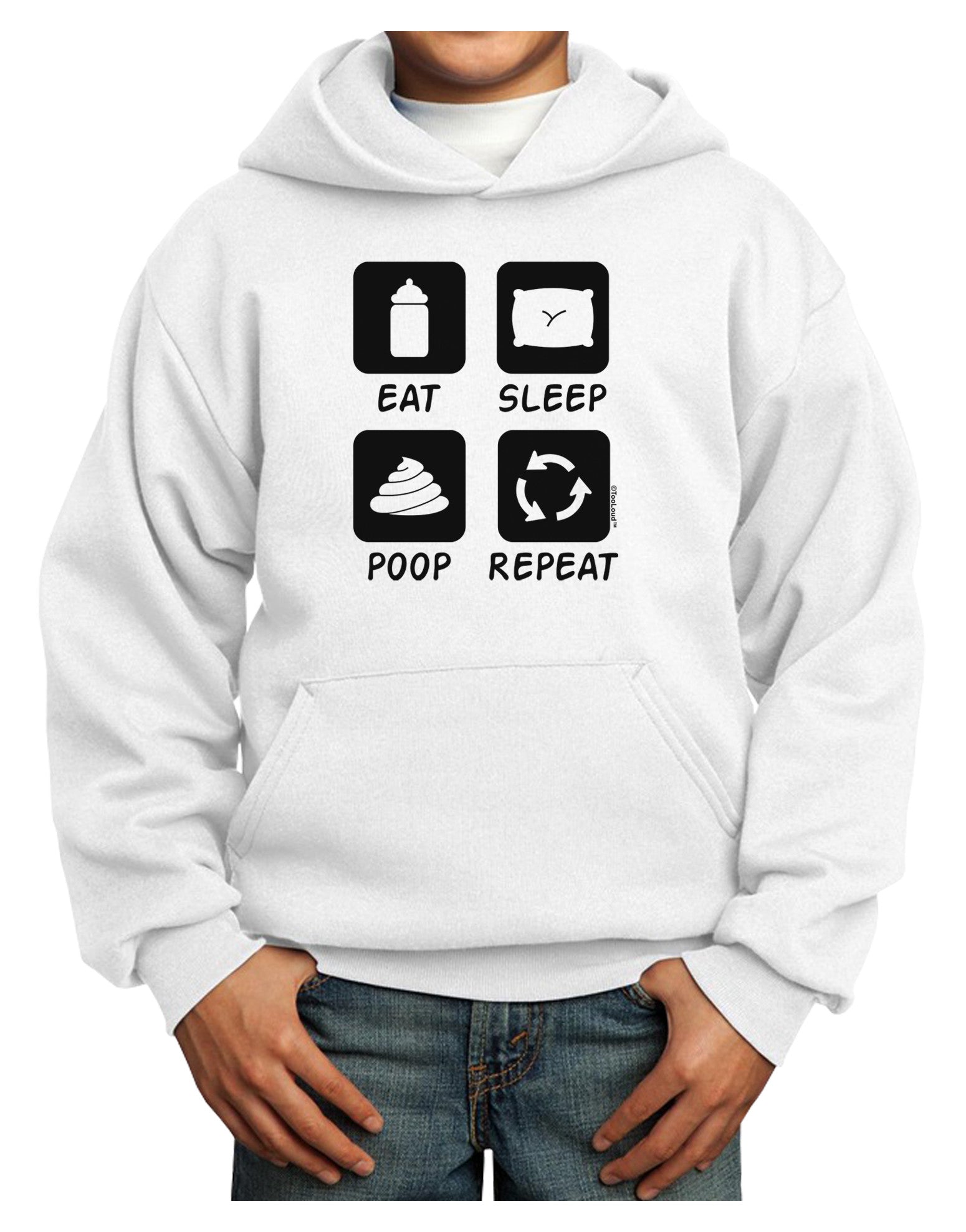 Eat Sleep Poop Repeat Youth Hoodie Pullover Sweatshirt-Youth Hoodie-TooLoud-White-XS-Davson Sales