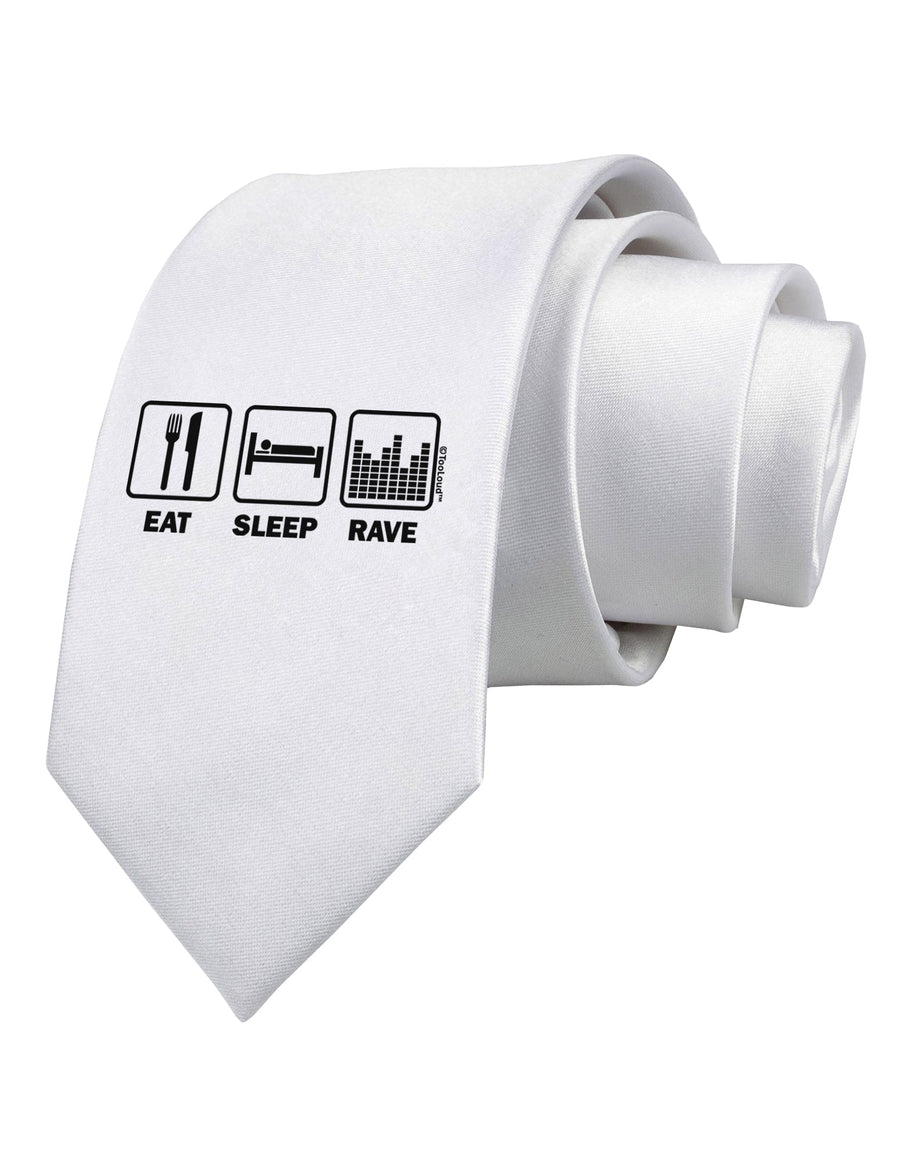 Eat Sleep Rave Printed White Necktie by TooLoud