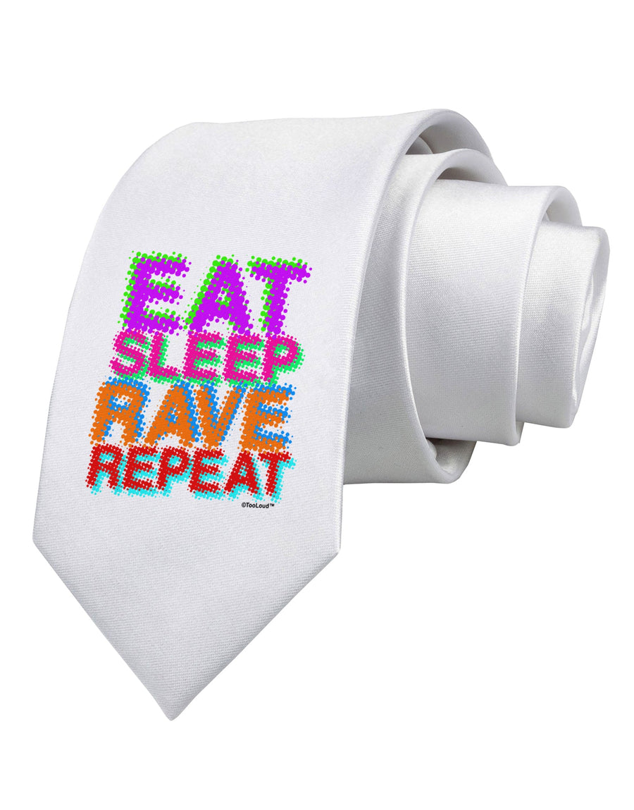 Eat Sleep Rave Repeat Color Printed White Necktie by TooLoud