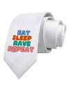 Eat Sleep Rave Repeat Hypnotic Printed White Necktie by TooLoud