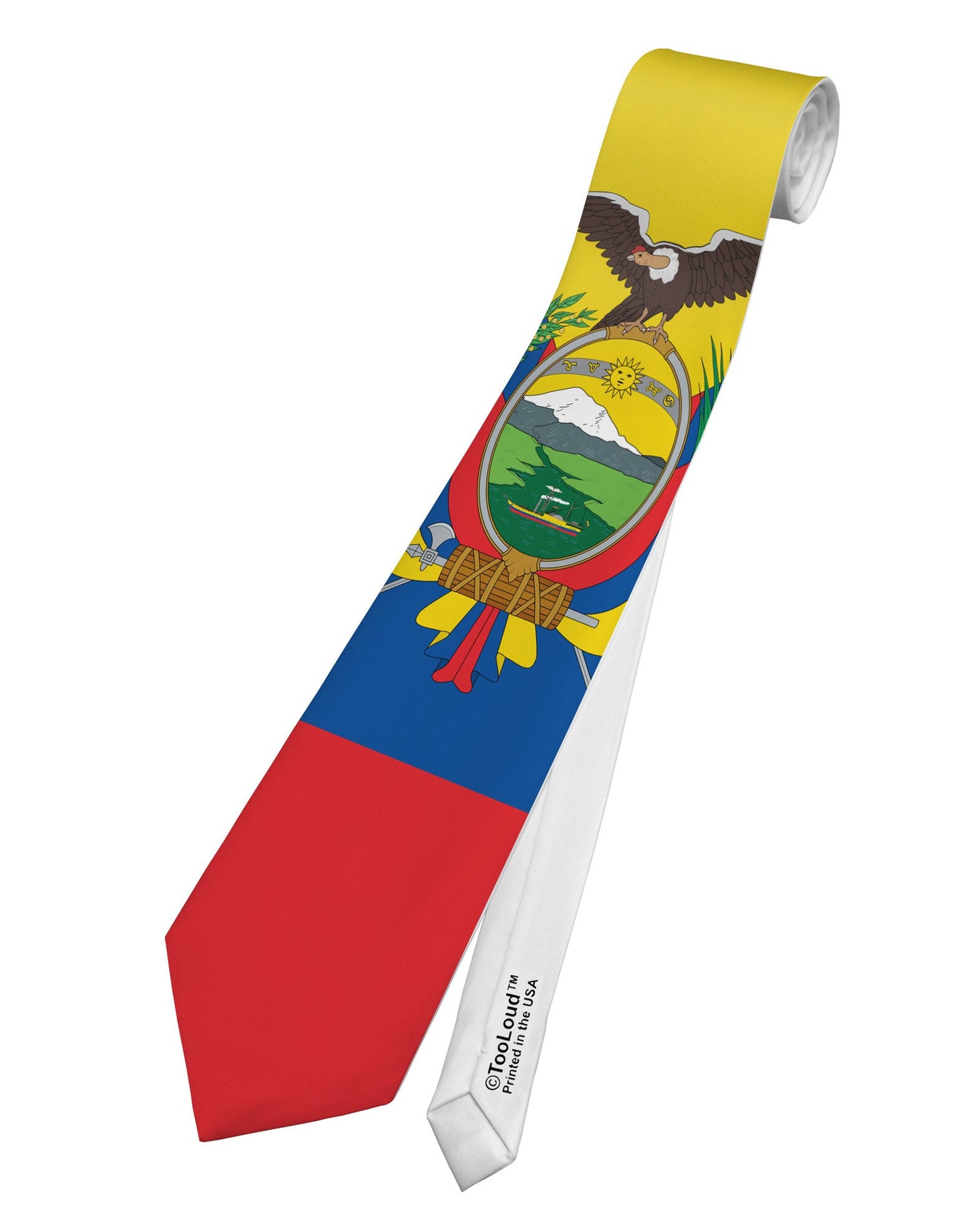 Ecuador Flag AOP Printed White Necktie All Over Print