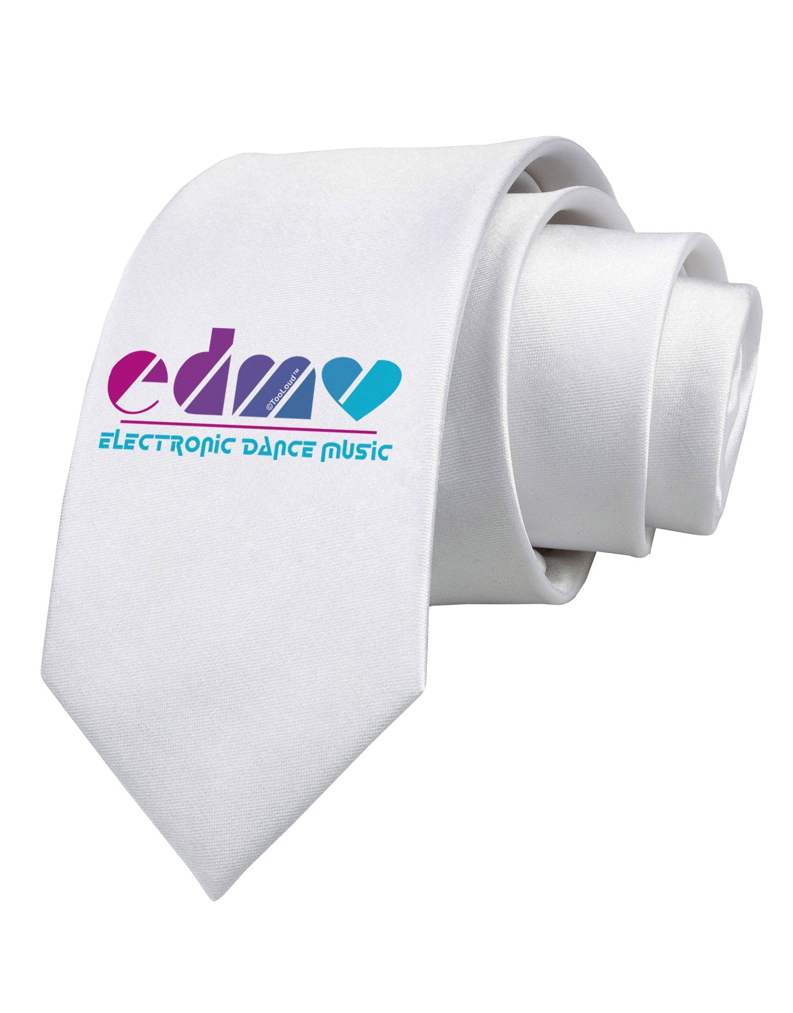 EDM Heart Printed White Necktie
