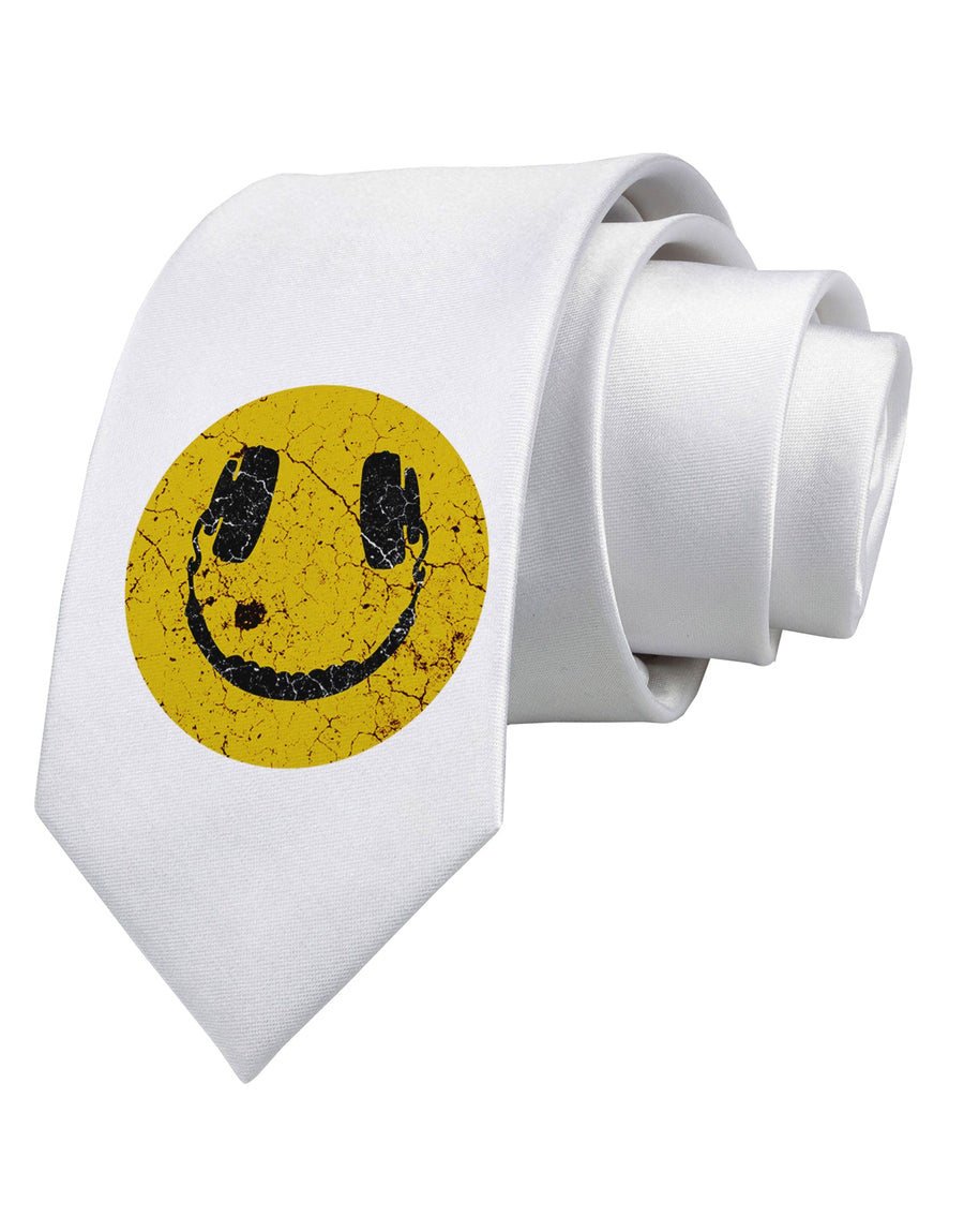 EDM Smiley Face Printed White Necktie by TooLoud