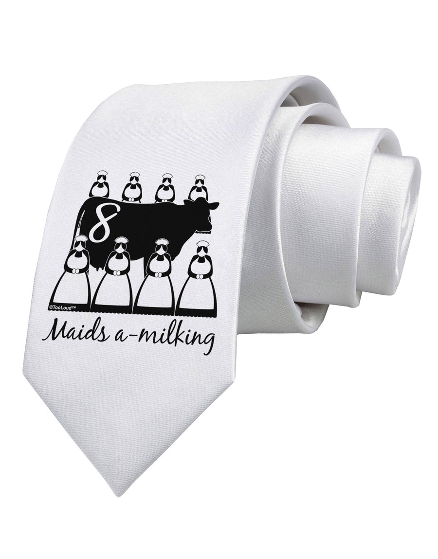 Eight Maids A Milking Text Printed White Necktie