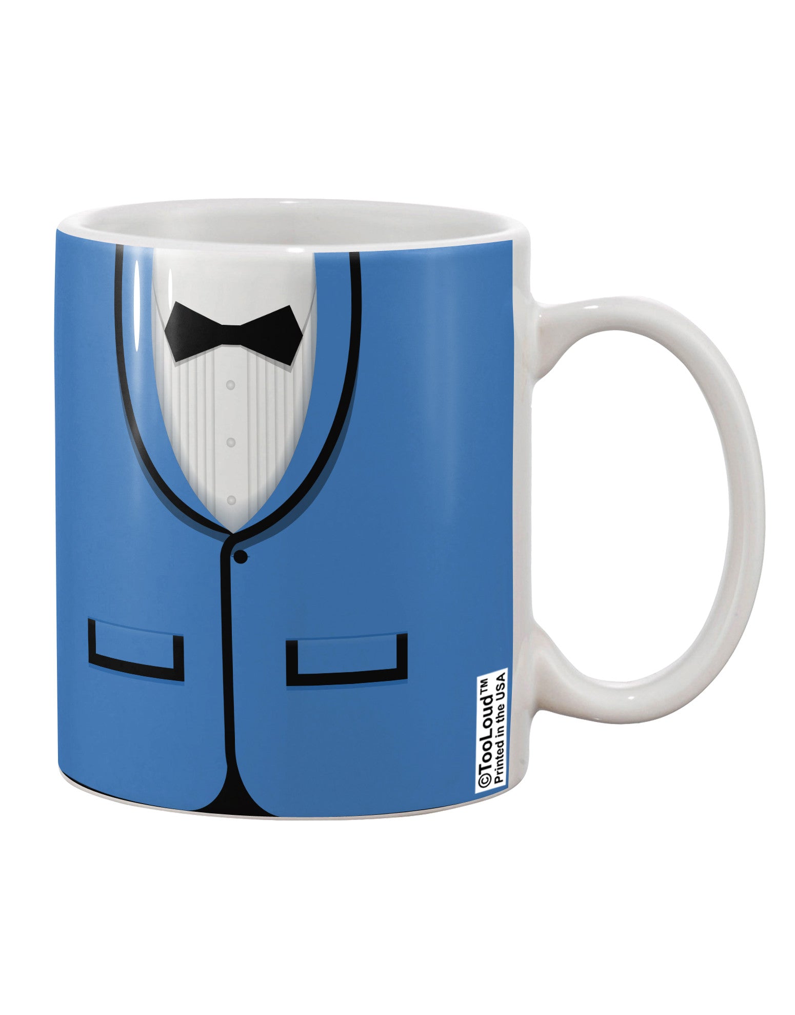 Elegant Blue Tuxedo Suit Costume Printed 11 oz Coffee Mug - Perfect for Any Occasion-11 OZ Coffee Mug-TooLoud-White-Davson Sales