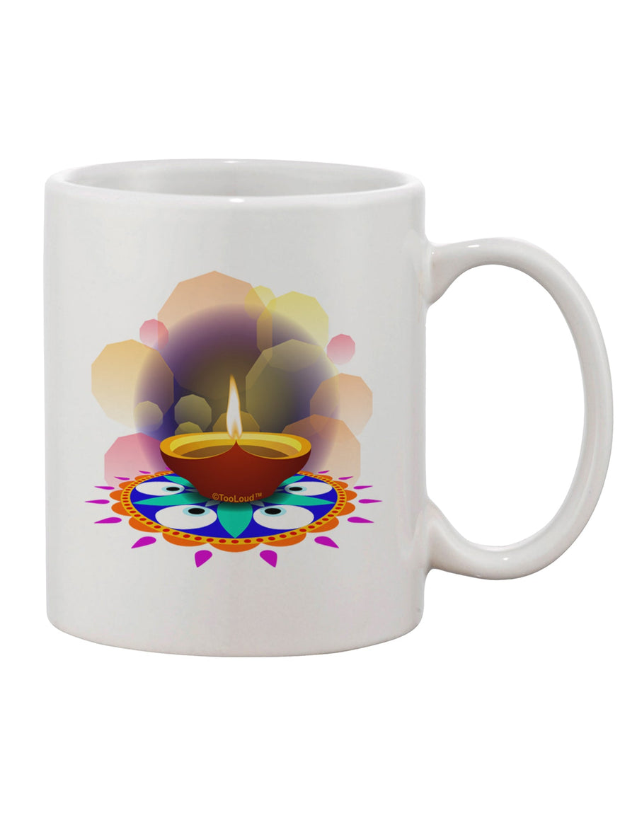 Elegant Diya and Rangoli Patterned 11 oz Coffee Mug - Crafted by a Drinkware Expert-11 OZ Coffee Mug-TooLoud-White-Davson Sales