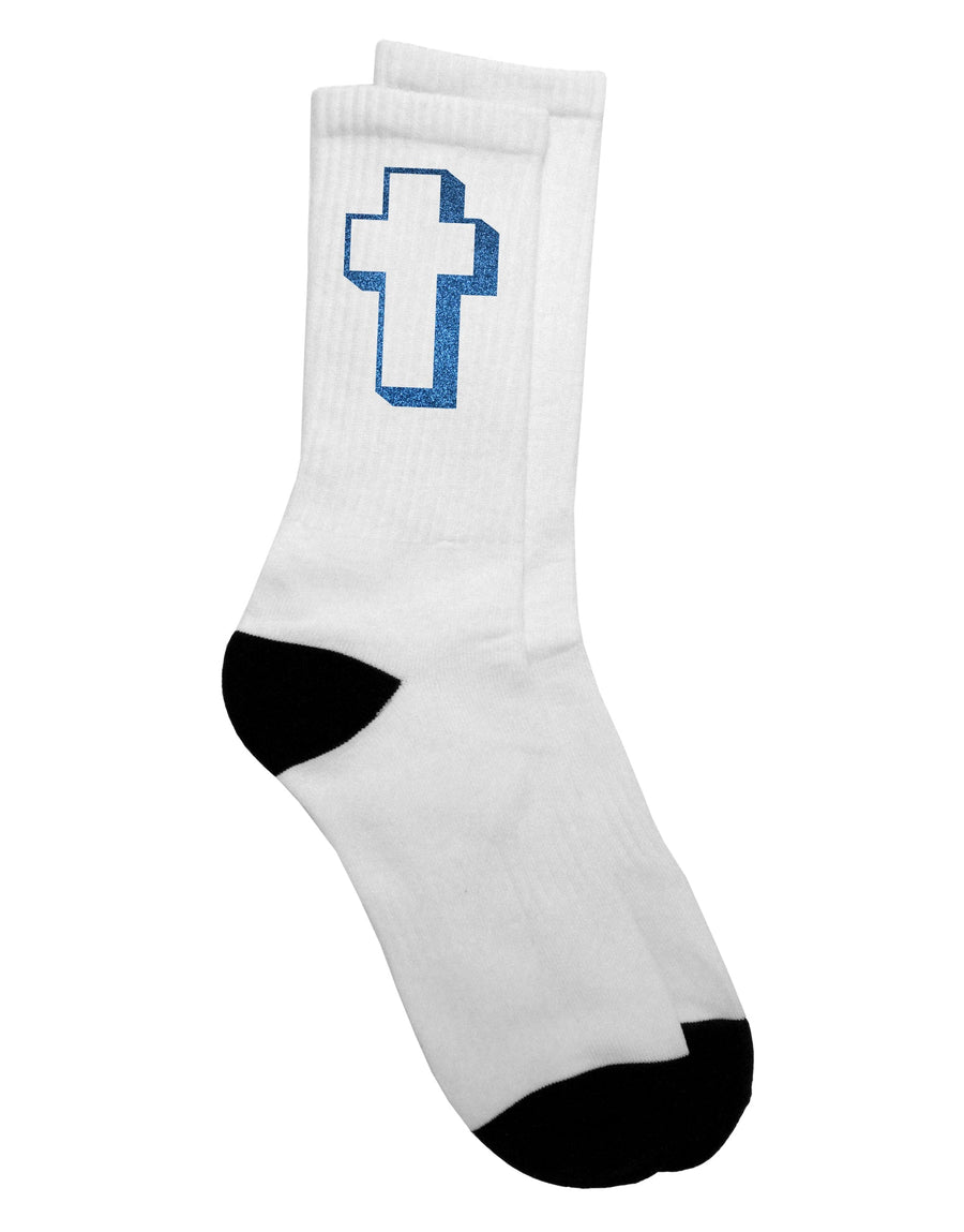 Elegant Glittered Blue Adult Crew Socks with a Simple Cross Design - by TooLoud-Socks-TooLoud-White-Ladies-4-6-Davson Sales