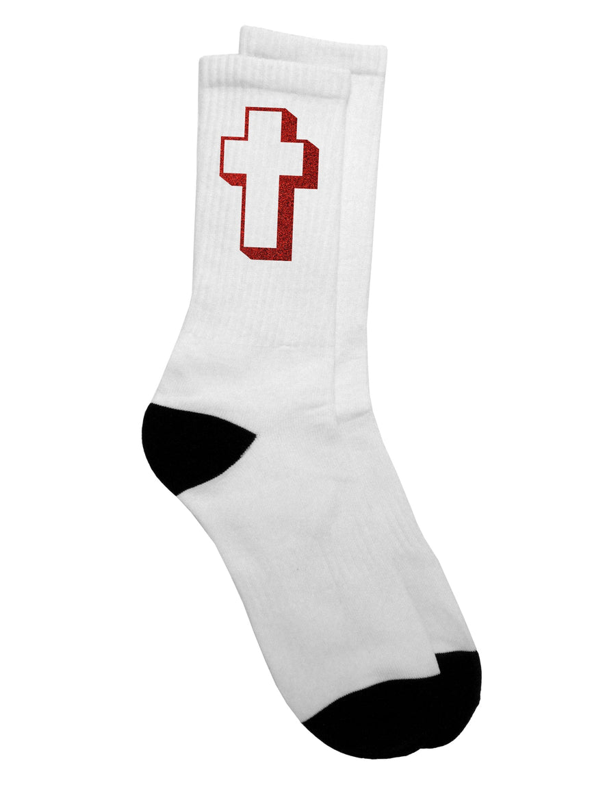 Elegant Glittered Red Adult Crew Socks with a Simple Cross Design - by TooLoud-Socks-TooLoud-White-Ladies-4-6-Davson Sales