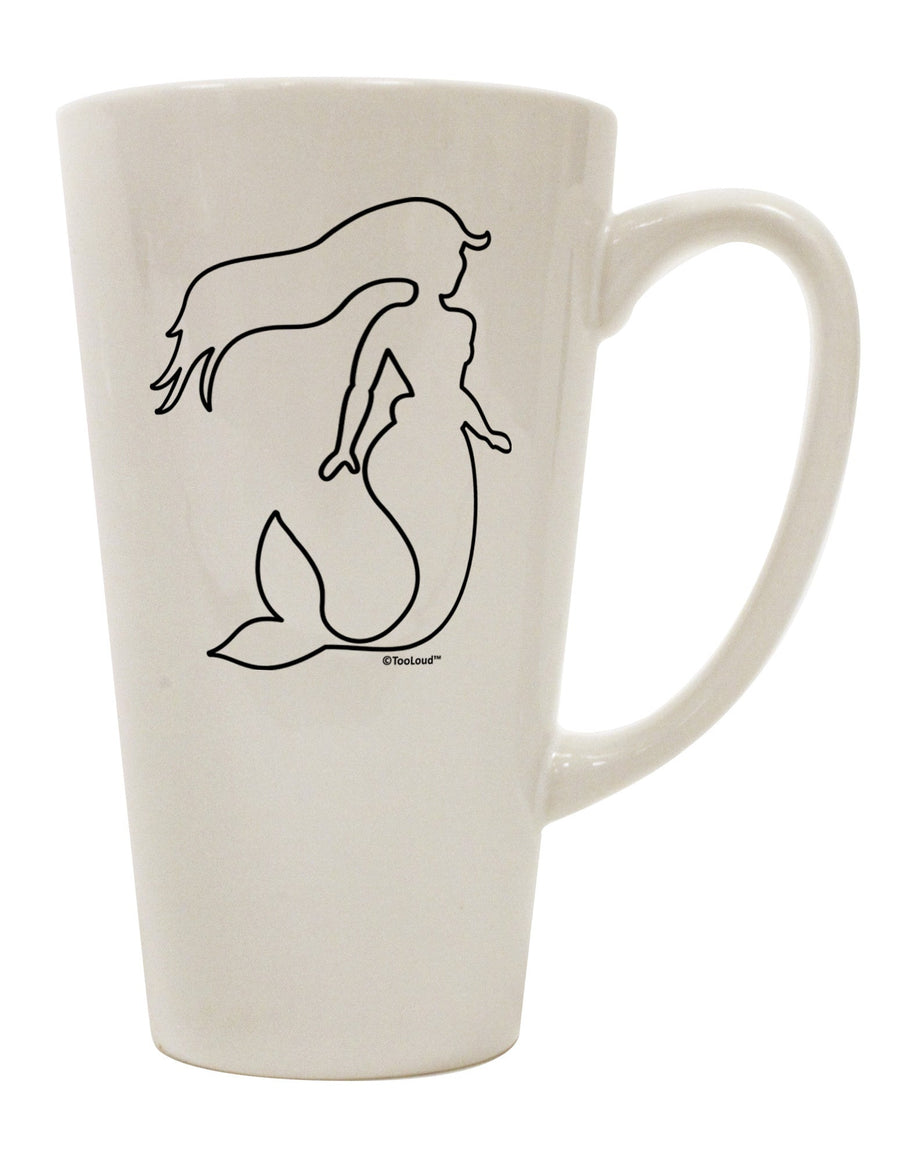 Elegant Mermaid Outline Conical Latte Coffee Mug - Perfect for Coffee Enthusiasts TooLoud-Conical Latte Mug-TooLoud-White-Davson Sales