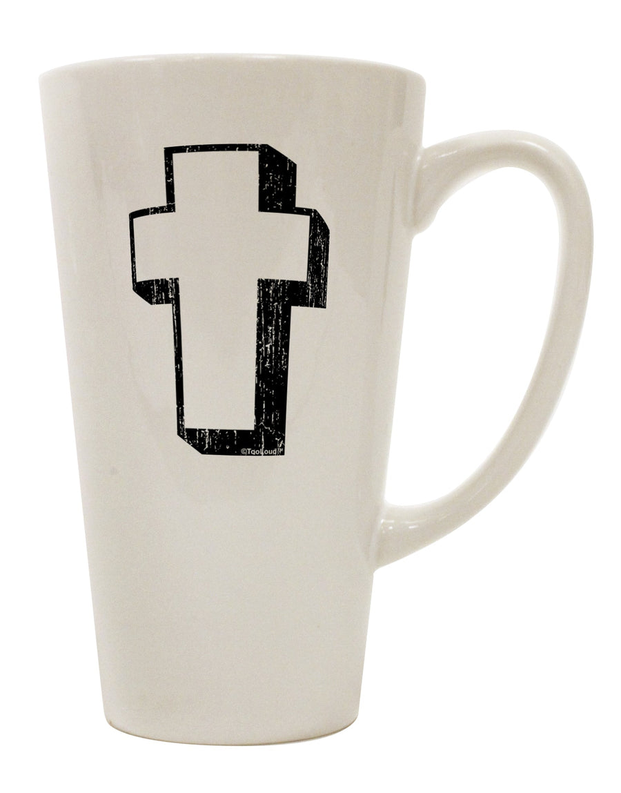 Elevate Your Coffee Experience with the Exquisite Simple Cross Design Black Distressed 16 Ounce Conical Latte Coffee Mug - TooLoud-Conical Latte Mug-TooLoud-White-Davson Sales