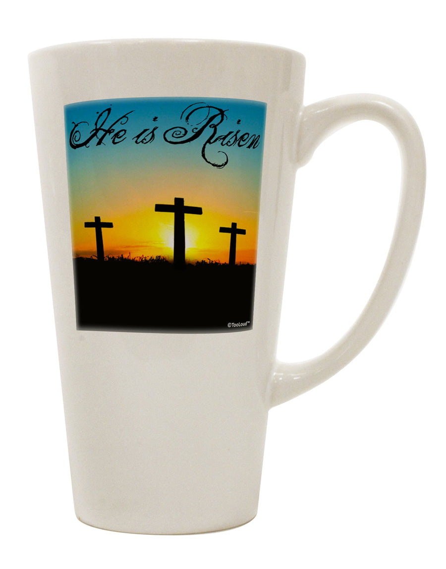 Elevate Your Morning Ritual with the Exquisite Three Crosses Sunrise - He Is Risen 16 Ounce Conical Latte Coffee Mug - TooLoud-Conical Latte Mug-TooLoud-White-Davson Sales