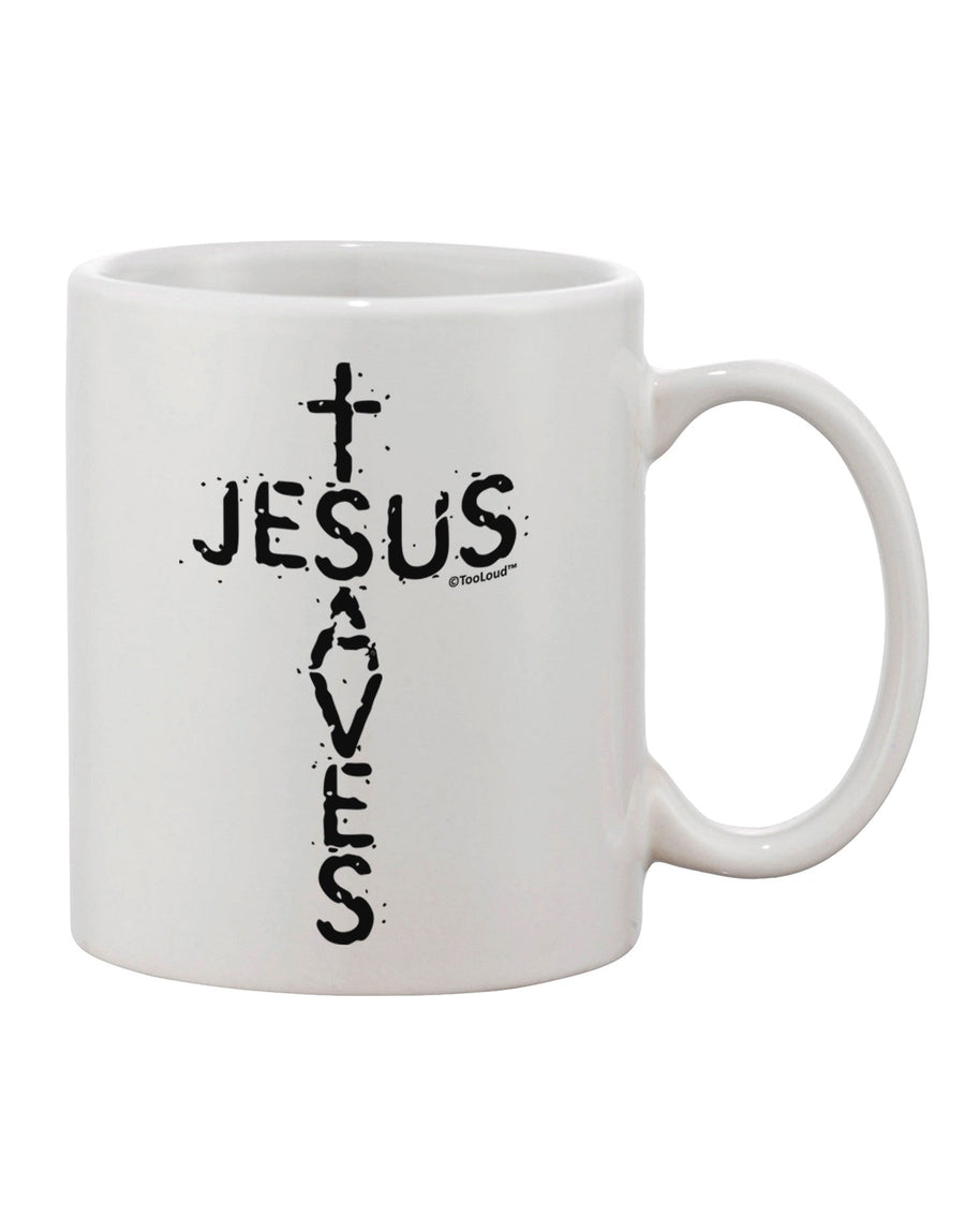 Elevate Your Morning Ritual with the Jesus Saves - Cross Shape Design Printed 11 oz Coffee Mug by TooLoud-11 OZ Coffee Mug-TooLoud-White-Davson Sales