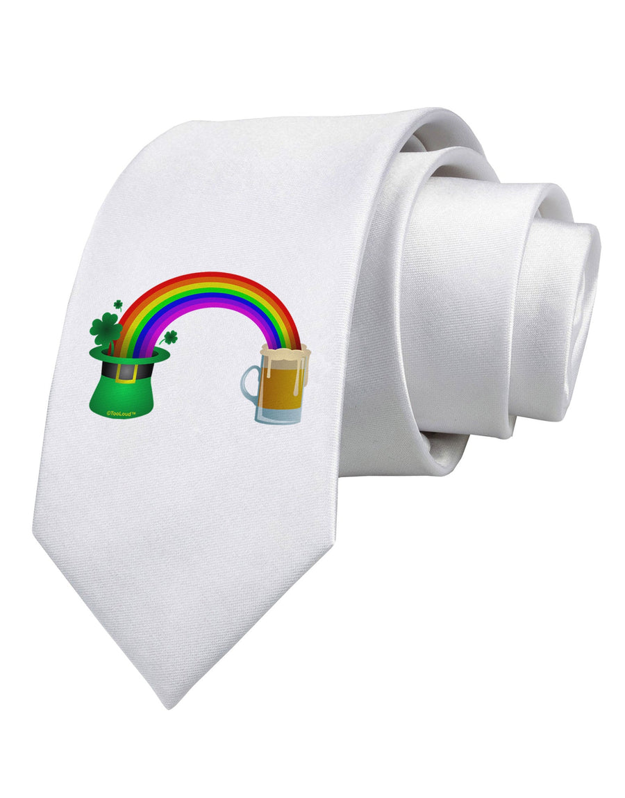 End Of The Rainbow - Beer Printed White Necktie