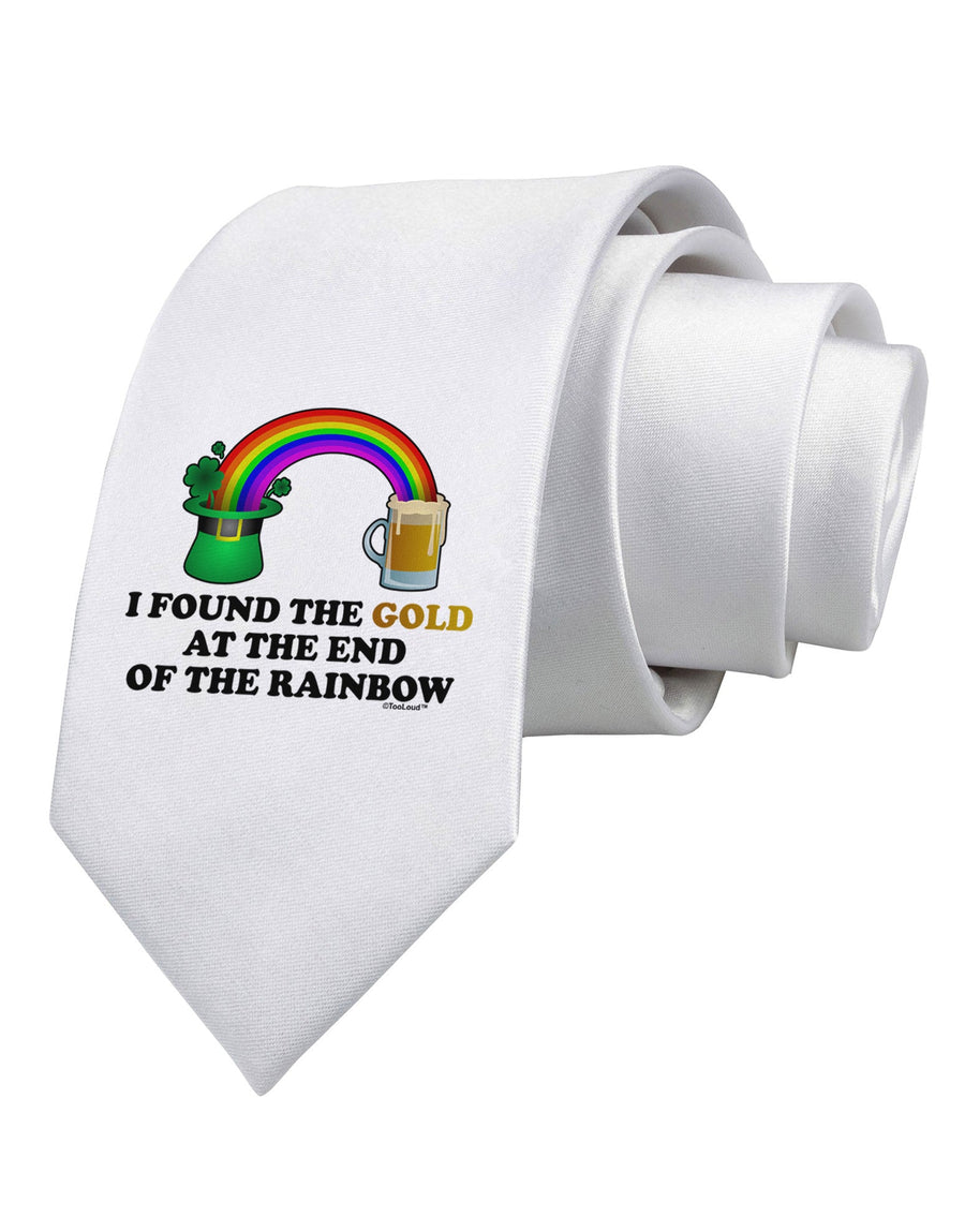 End Of The Rainbow Text Printed White Necktie