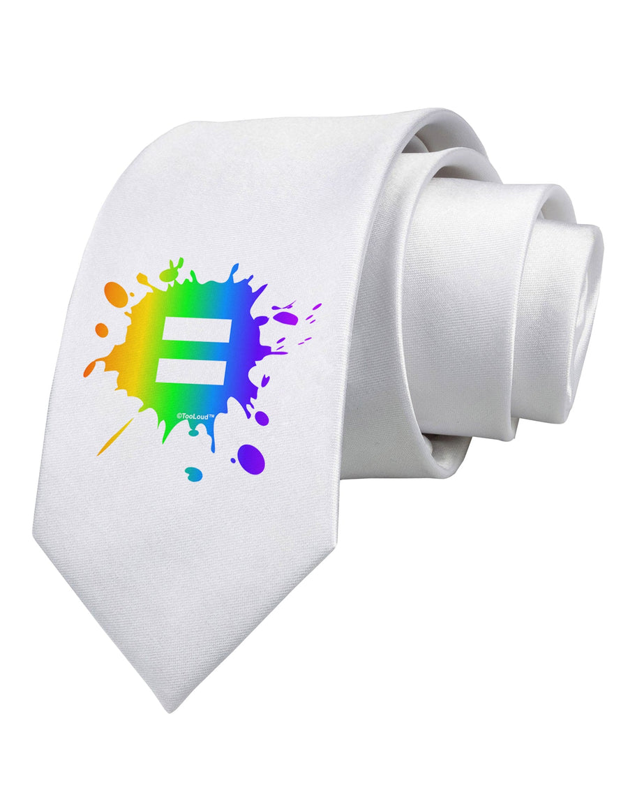 Equal Rainbow Paint Splatter Printed White Necktie by TooLoud