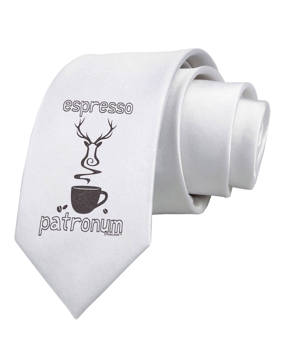 Espresso Patronum Printed White Necktie