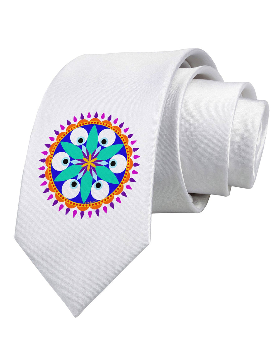 Evil Eye Protection Mandala Printed White Necktie by