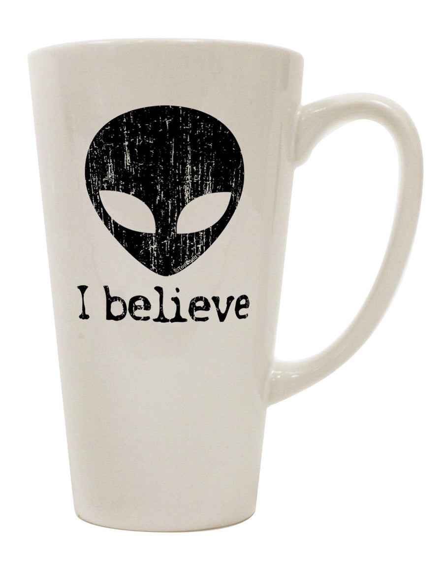 Exquisite Extraterrestrial - I Believe Distressed 16 Ounce Conical Latte Coffee Mug by TooLoud - Perfect for Discerning Drinkware Enthusiasts-Conical Latte Mug-TooLoud-White-Davson Sales