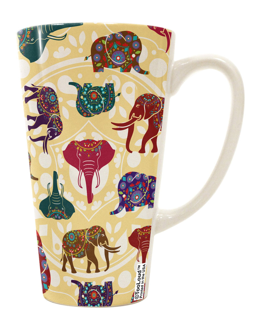 Exquisite Indian Elephant AOP 16 Ounce Conical Latte Coffee Mug - A Captivating Blend of Artistry and Functionality-Conical Latte Mug-TooLoud-White-Davson Sales