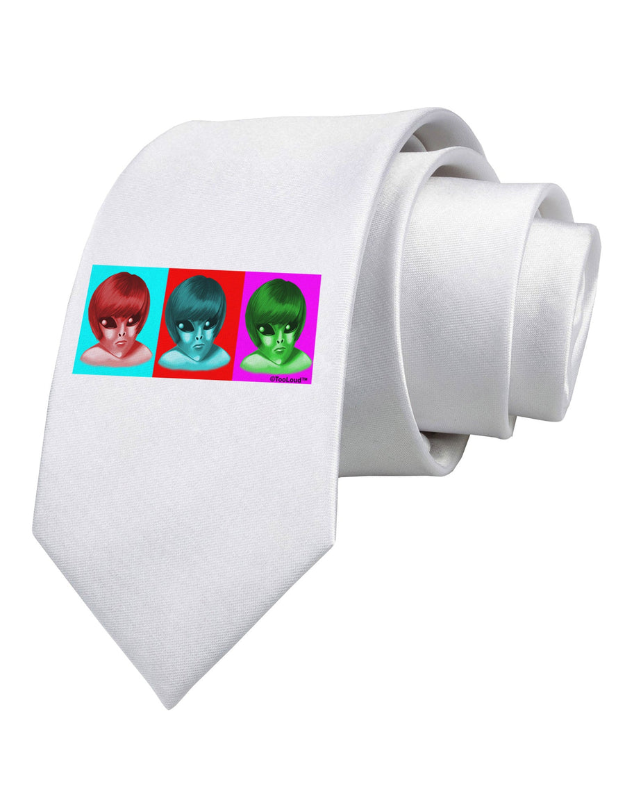 Extraterrestial Pop-art #2 Printed White Necktie by TooLoud