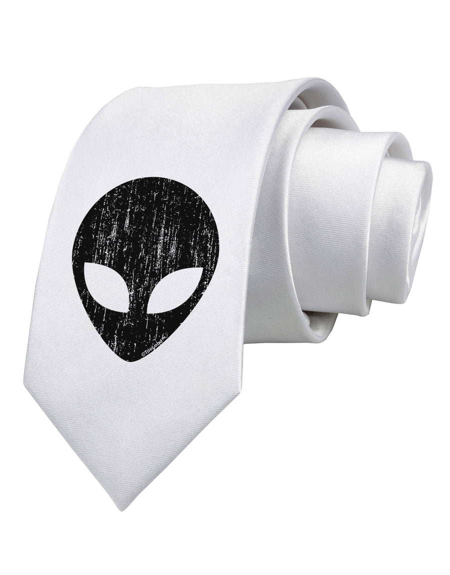 Extraterrestrial Face - Alien Distressed Printed White Necktie by TooLoud