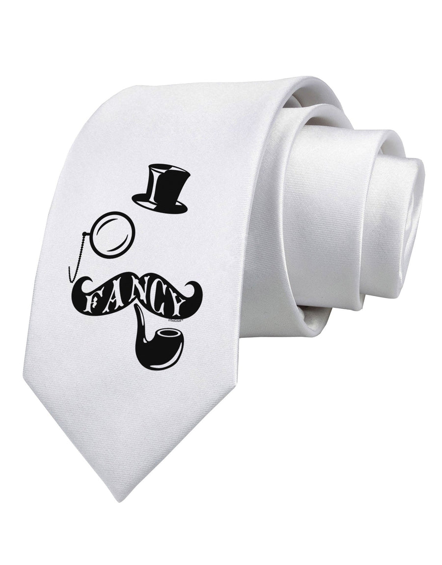 Fancy Tophat Mustache Pipe and Monocle Printed White Necktie