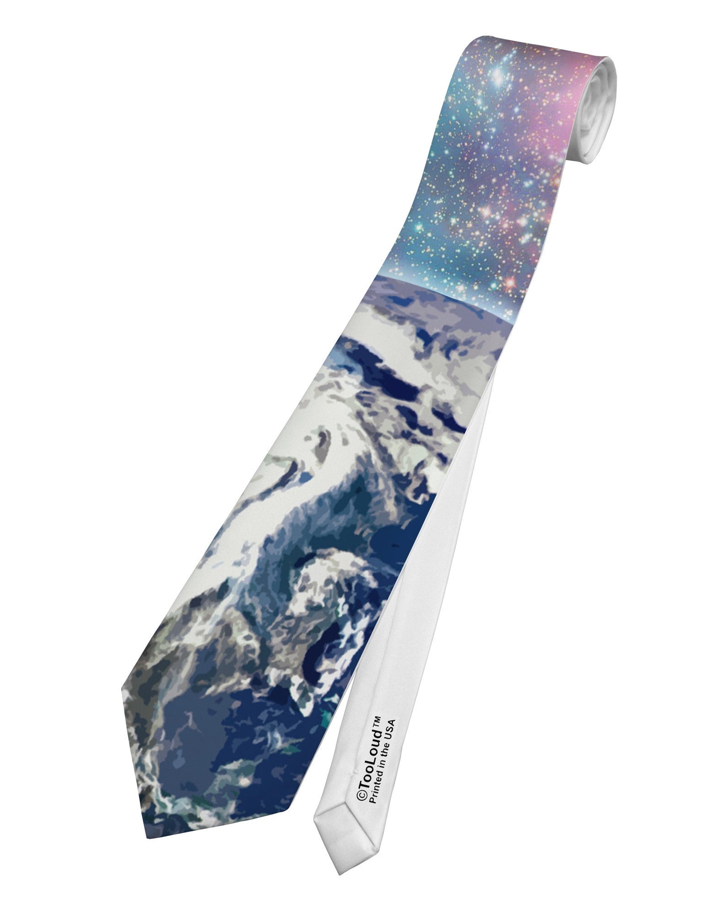 Fantasy Galactic Earth All Over Printed White Necktie All Over Print
