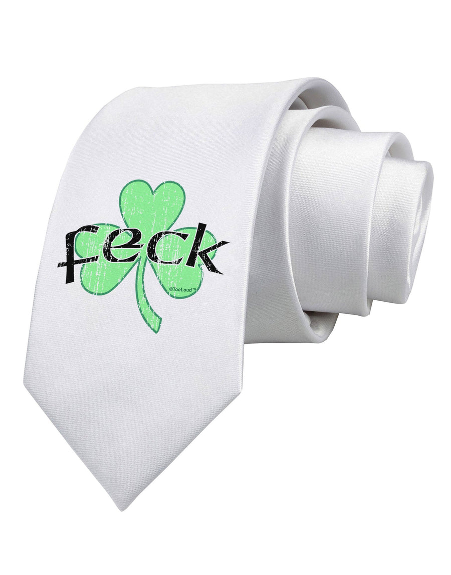 Feck - Clover Distressed Design Printed White Necktie by TooLoud