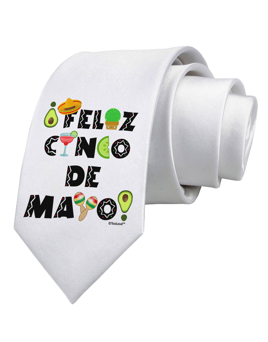 Feliz Cinco de Mayo - Fiesta Icons Printed White Necktie by TooLoud