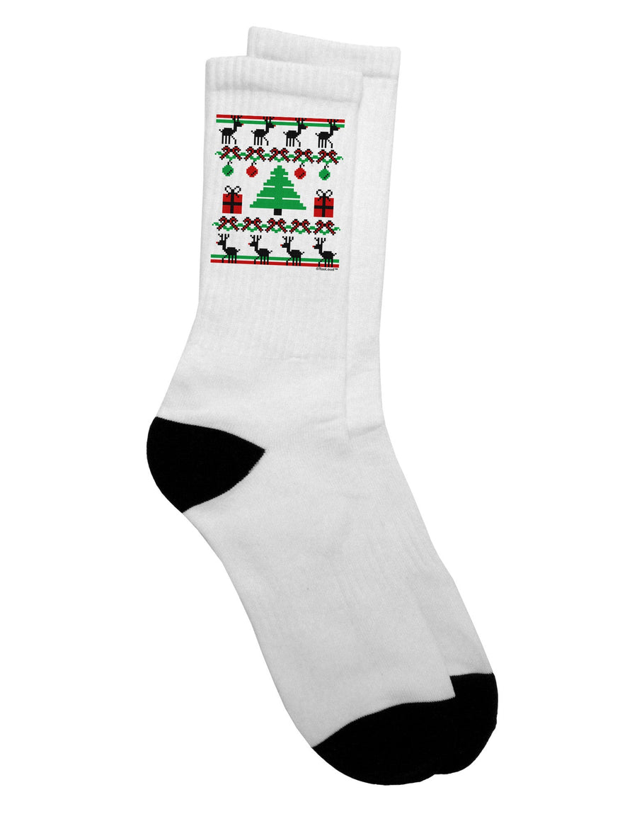 Festive Adult Crew Socks featuring a Tree with Gifts Ugly Christmas Sweater Design - TooLoud-Socks-TooLoud-White-Ladies-4-6-Davson Sales