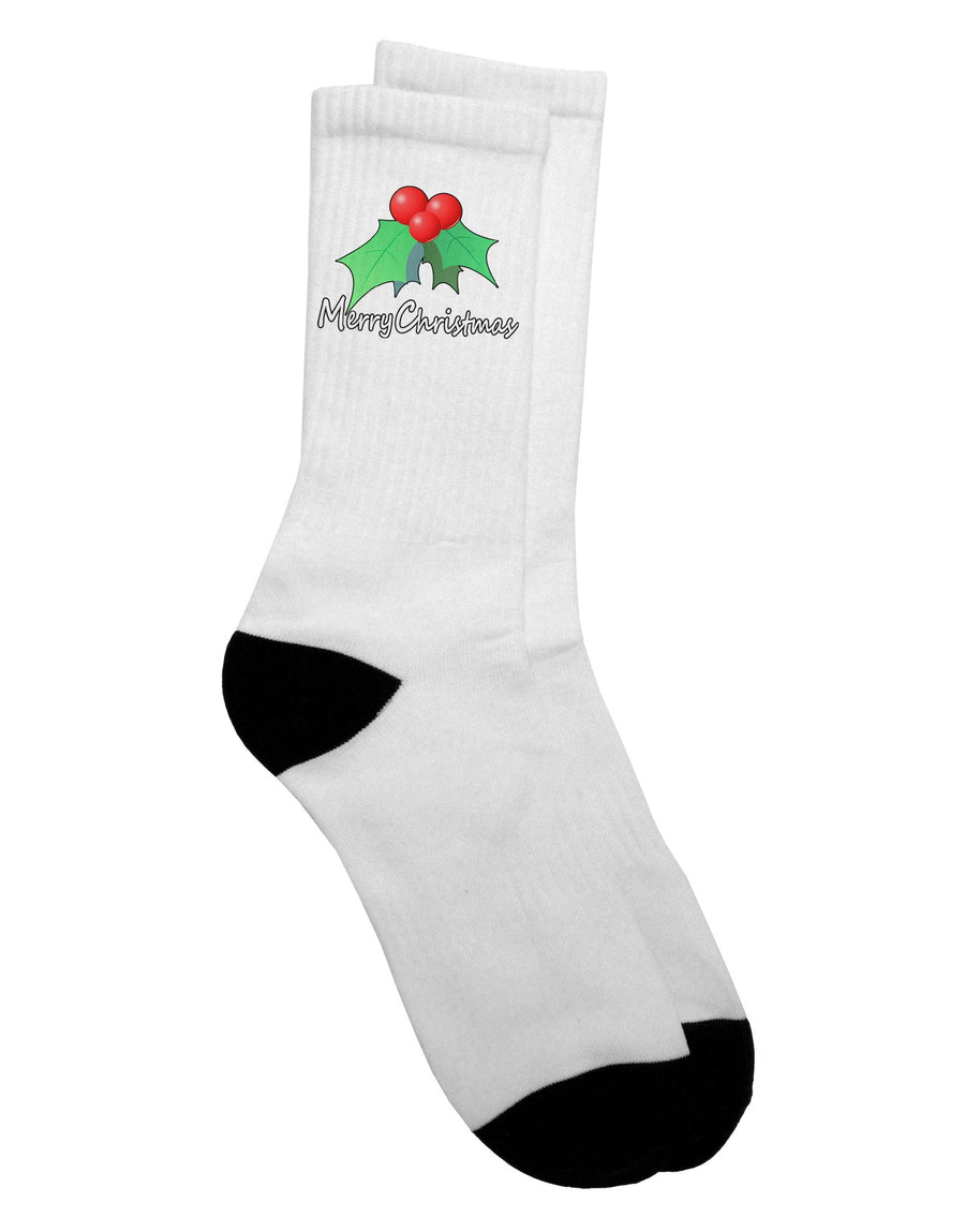 Festive Adult Crew Socks -neck with Holly Merry Christmas Text - TooLoud-Socks-TooLoud-White-Ladies-4-6-Davson Sales