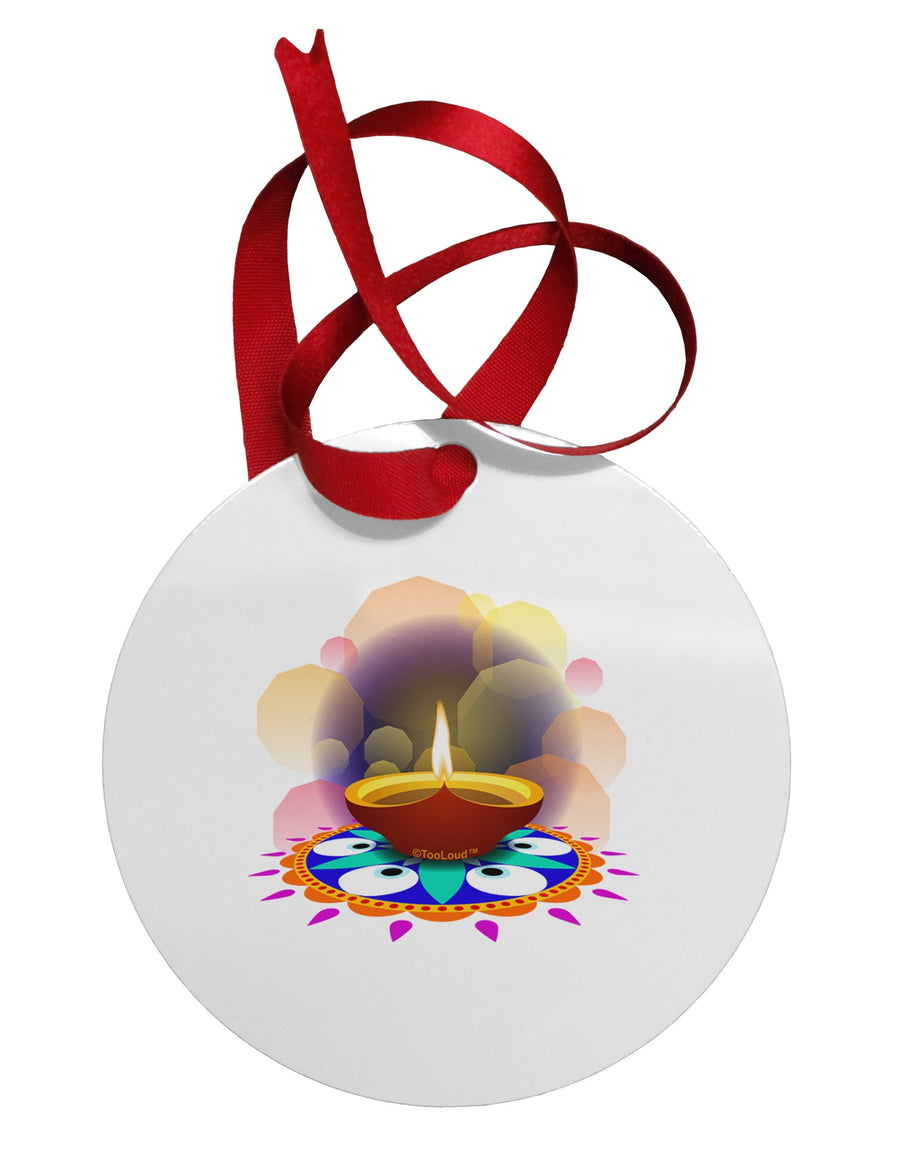 Festive Diya and Rangoli Circular Metal Ornament by TooLoud-Ornament-TooLoud-White-Davson Sales