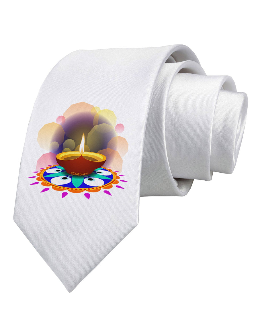 Festive Diya and Rangoli Printed White Necktie by