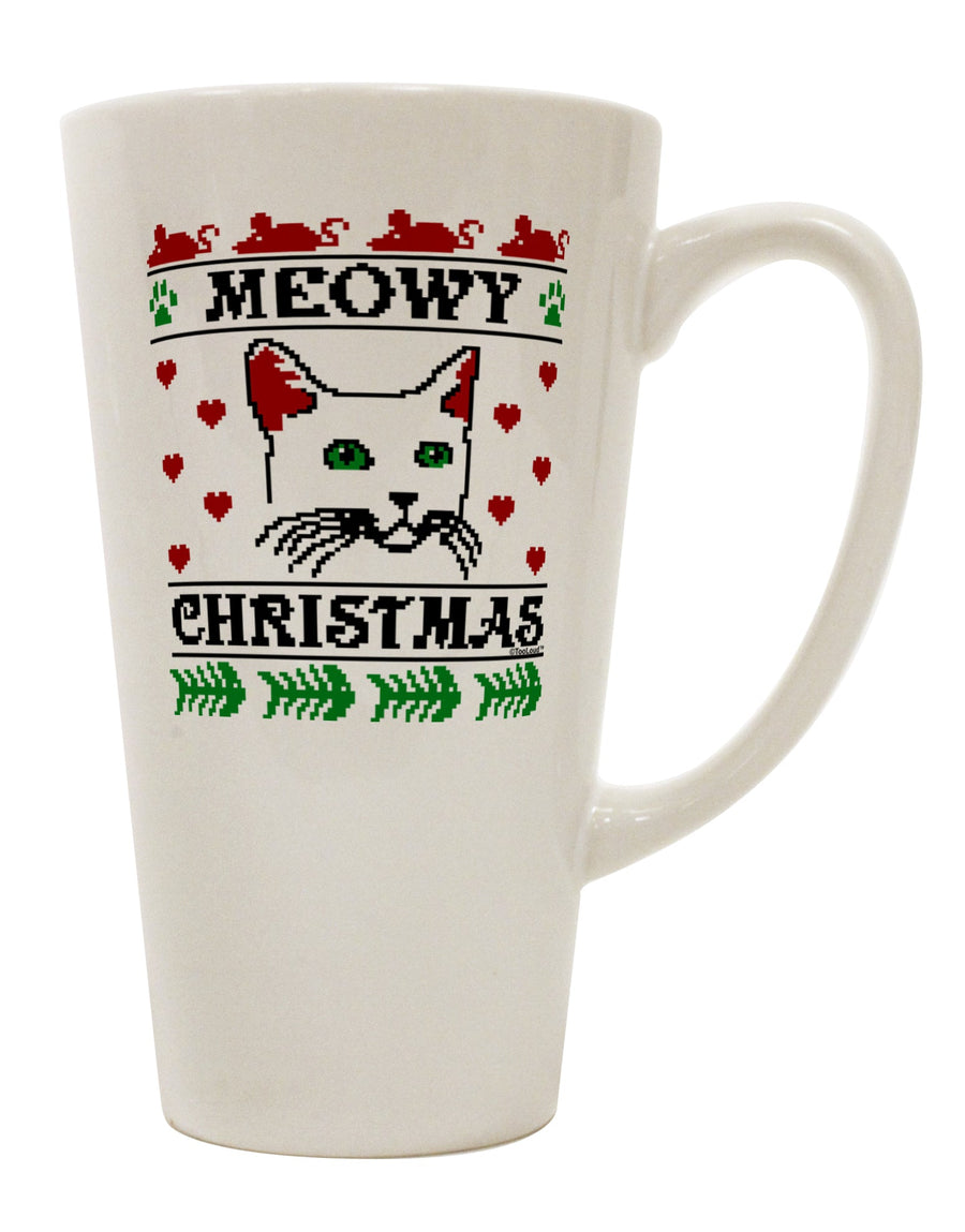 Festive Feline Knit Design 16 oz Conical Latte Coffee Mug - Expertly Crafted by TooLoud-Conical Latte Mug-TooLoud-White-Davson Sales