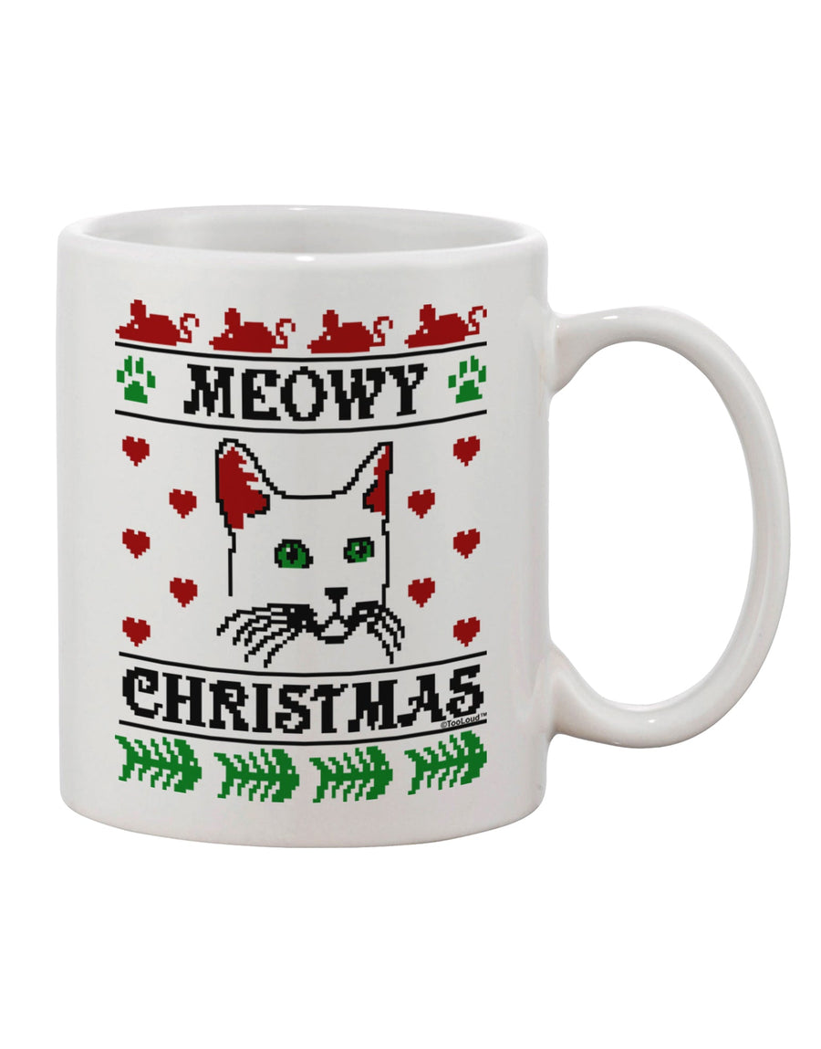 Festive Meowy Christmas Cat Knit Design 11 oz Coffee Mug - Expertly Crafted by TooLoud-11 OZ Coffee Mug-TooLoud-White-Davson Sales