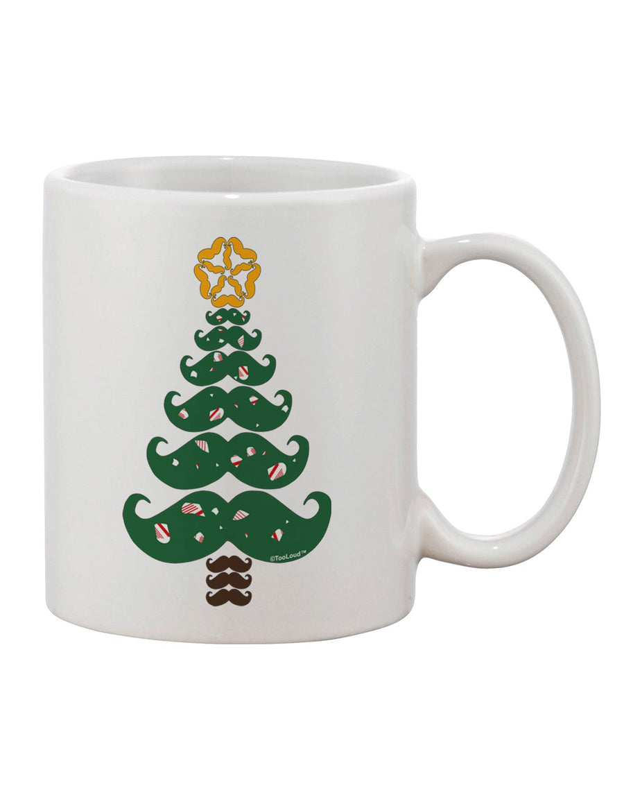 Festive Mustache Christmas Tree Design on an 11 oz Coffee Mug - TooLoud-11 OZ Coffee Mug-TooLoud-White-Davson Sales