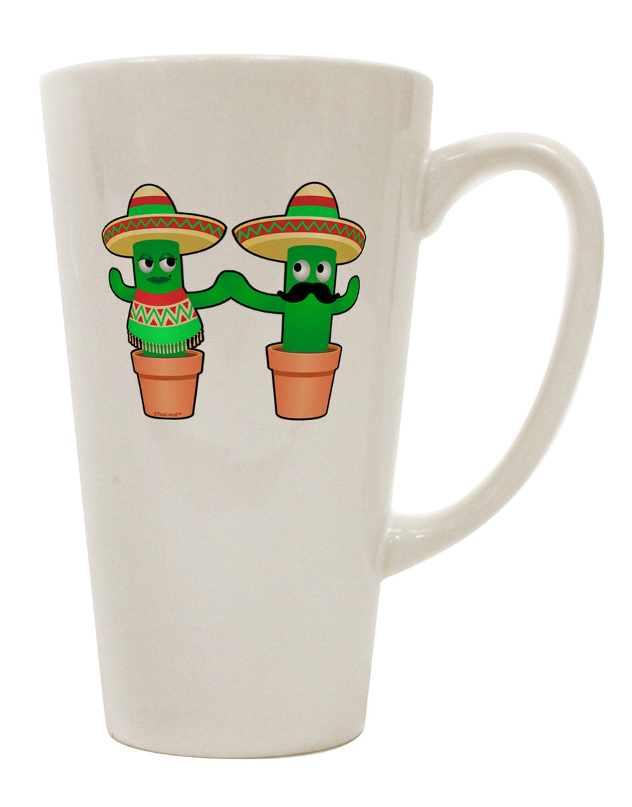 Fiesta Cactus Couple 16 Ounce Conical Latte Coffee Mug - Expertly Crafted Drinkware by TooLoud-Conical Latte Mug-TooLoud-White-Davson Sales