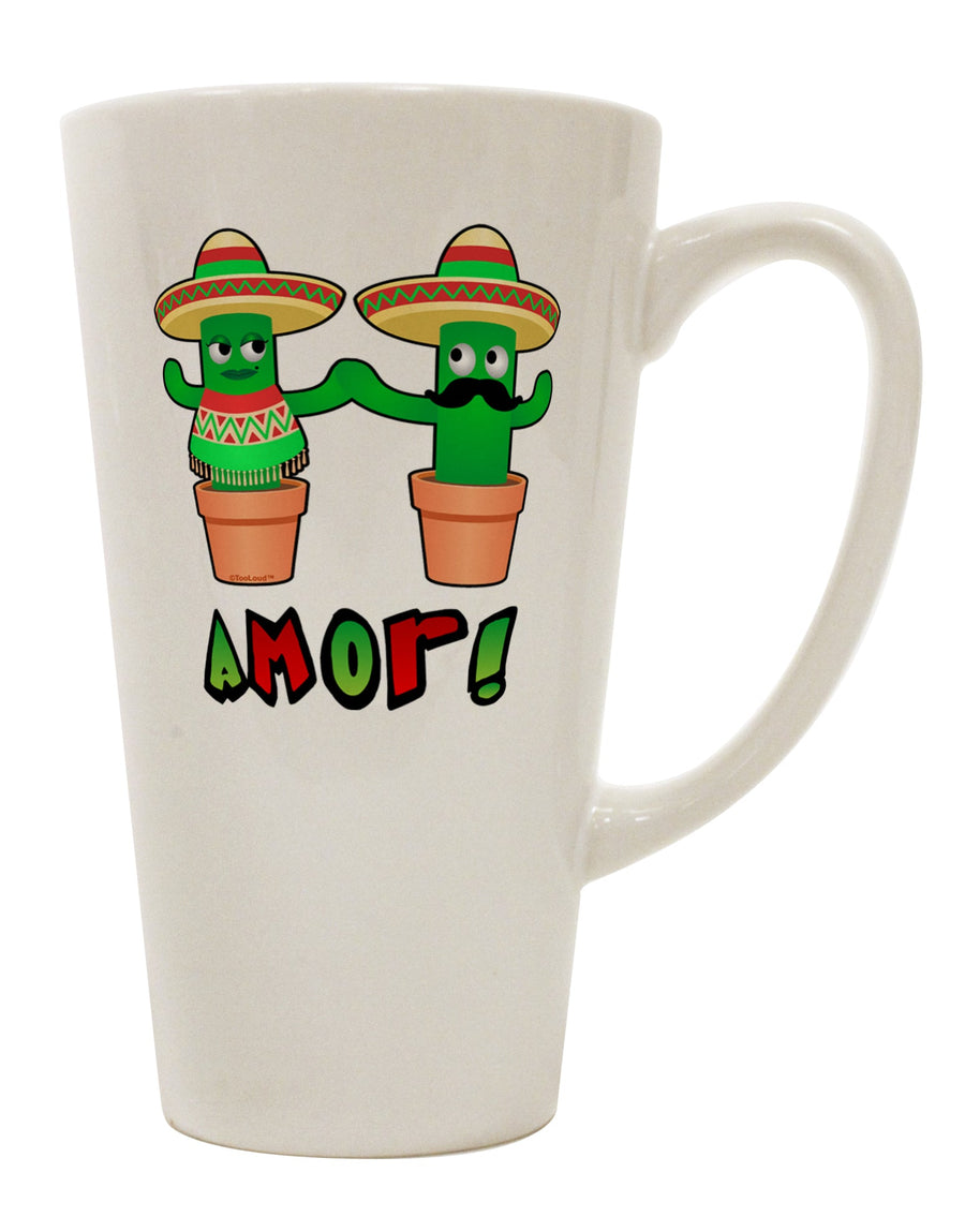 Fiesta Cactus Couple Amor 16 Ounce Conical Latte Coffee Mug - Expertly Crafted Drinkware by TooLoud-Conical Latte Mug-TooLoud-White-Davson Sales