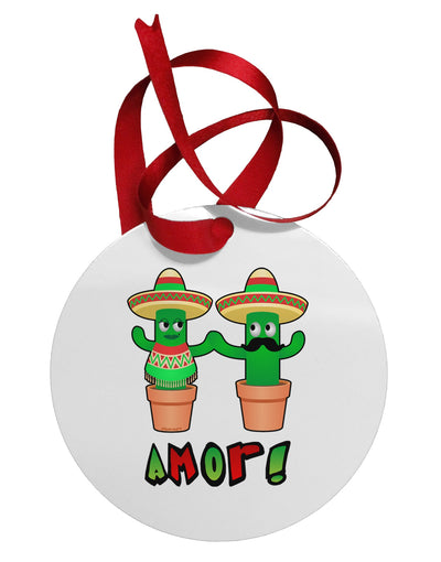 Fiesta Cactus Couple Amor Circular Metal Ornament by TooLoud-Ornament-TooLoud-White-Davson Sales