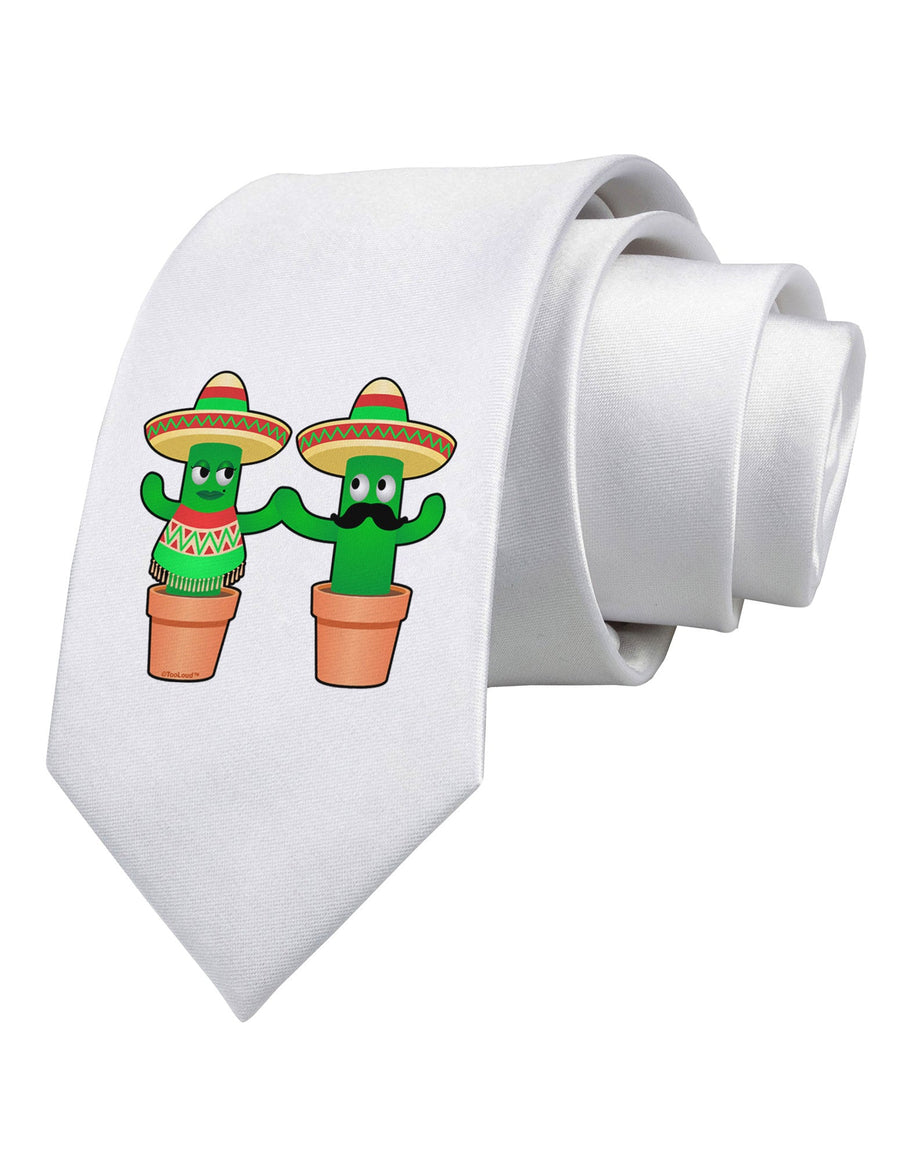 Fiesta Cactus Couple Printed White Necktie