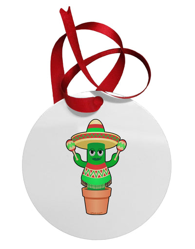 Fiesta Cactus Poncho Circular Metal Ornament by TooLoud-Ornament-TooLoud-White-Davson Sales