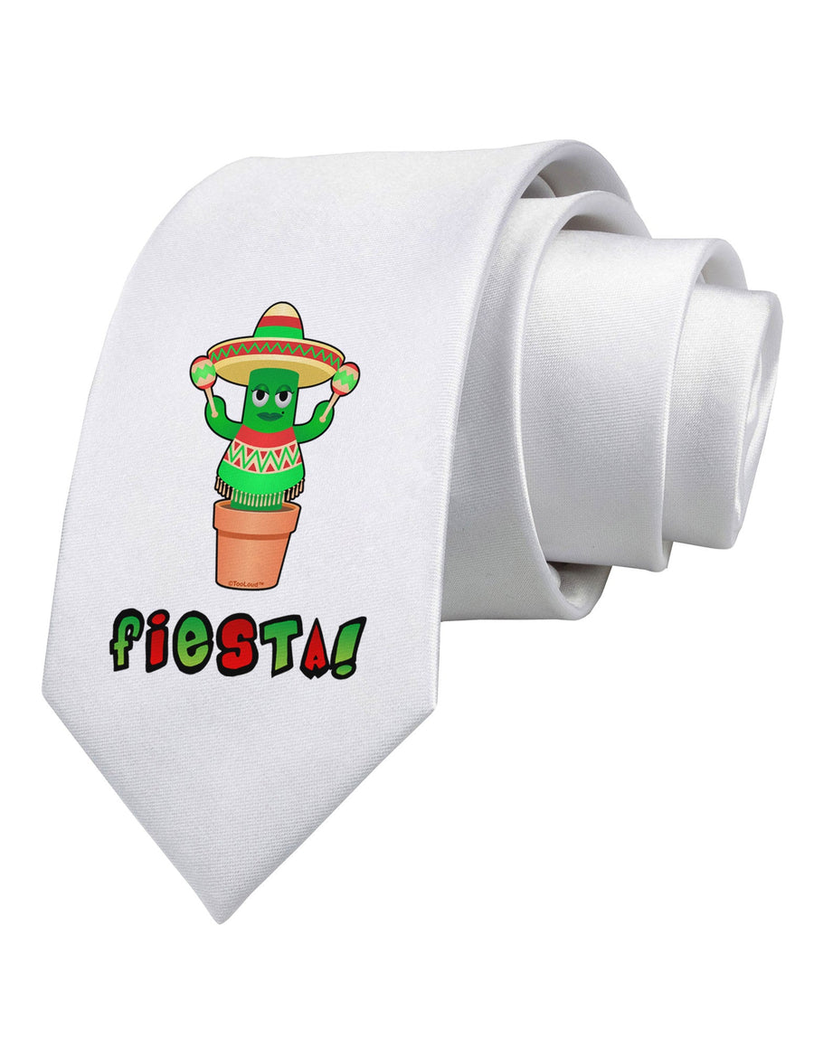 Fiesta Cactus Poncho Text Printed White Necktie