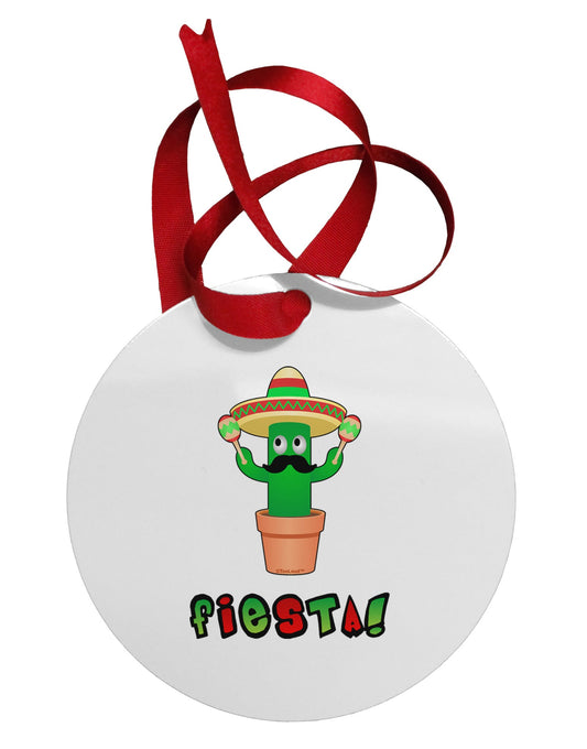 Fiesta Cactus Text Circular Metal Ornament by TooLoud-Ornament-TooLoud-White-Davson Sales